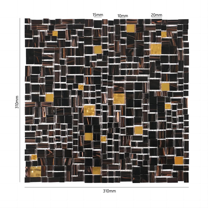 Klimt Randomly Dark Brown Black Gold Glass Mosaic Wall and Floor Decor Backsplash Tile CGMT2402