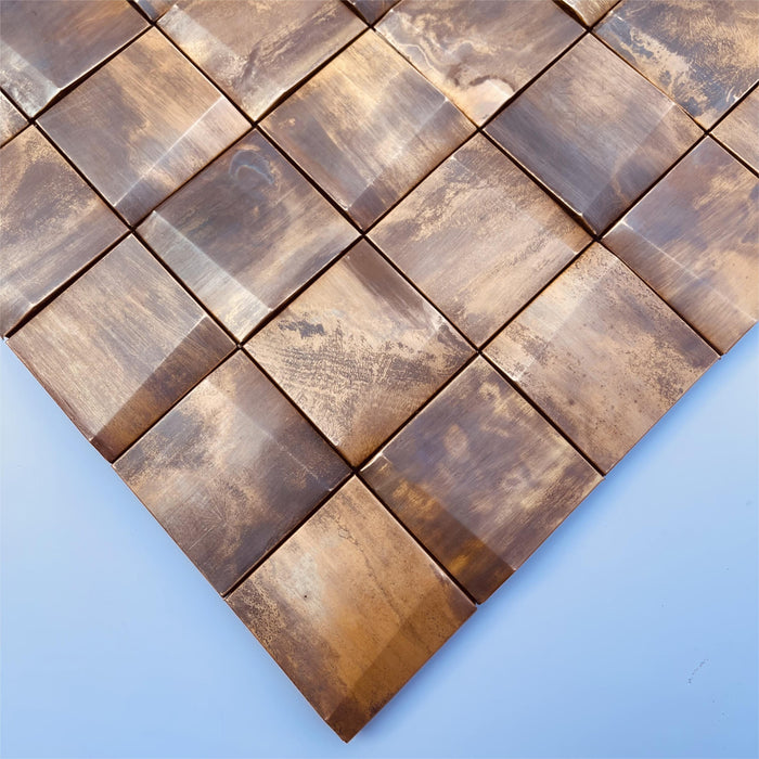3D Copper Vintage Metal Mosaic Stainless Steel Backsplash Kitchen Wall Tile SSMT231110