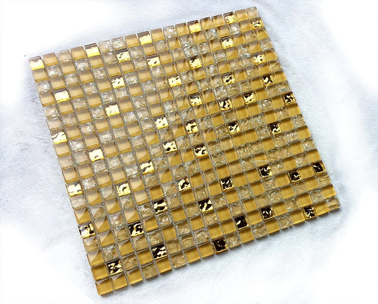 Golden Crystal Glass Mosaic TV Background Wall Mirror Glass Bathroom Wall Tile CGMT05262 - My Building Shop
