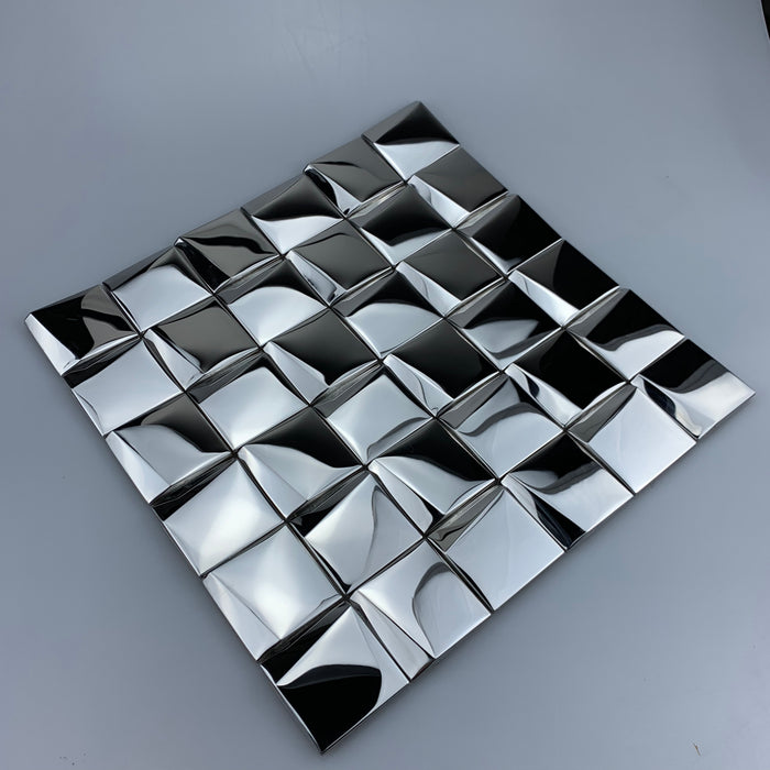 3D Art Silver Glossy Metal Mosaic Stainless Steel Kitchen Bathroom Back Splash Tile SMMT19027 - My Building Shop