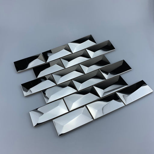 3D Glossy Silver Metallic Mosaic Subway Stainless Steel Backsplash Tile SMMT21171 - My Building Shop