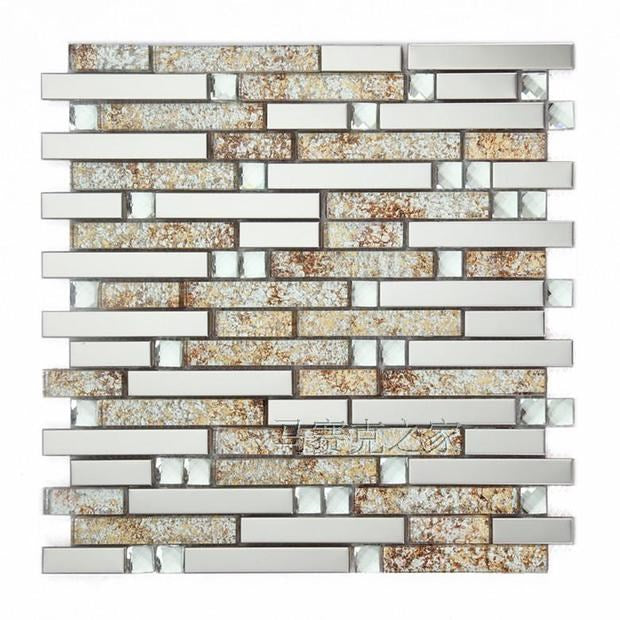 Mirror Glass Mix Silver Metal Stainless Steel Mosaic Kitchen Background Bathroom Wall Tile SSMT21272 - My Building Shop