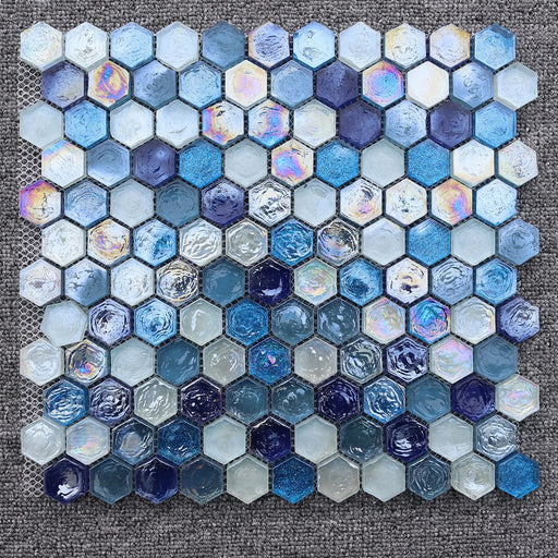 Hexagon Sugar Blue Rainbow Stained Glass Mosaic Tile Backsplash Kitchen CGMT1903 Bathroom Shower Wall Tile - My Building Shop