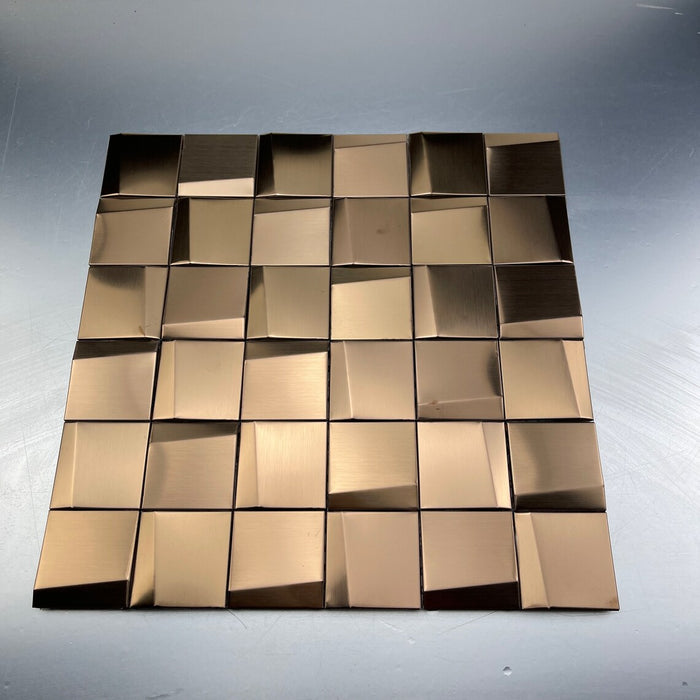 11 PCS 3D Art Rose Gold Brushed Metal Mosaic Stainless Steel Wall Tile Backsplash SMMT1906 Kitchen Bathroom Tiles - My Building Shop