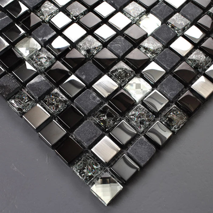 5 PCS Black Silver Diamond Glass Stone Mosaic Kitchen Backsplash SGMT165 Glass Bathroom Shower Wall Tile - My Building Shop