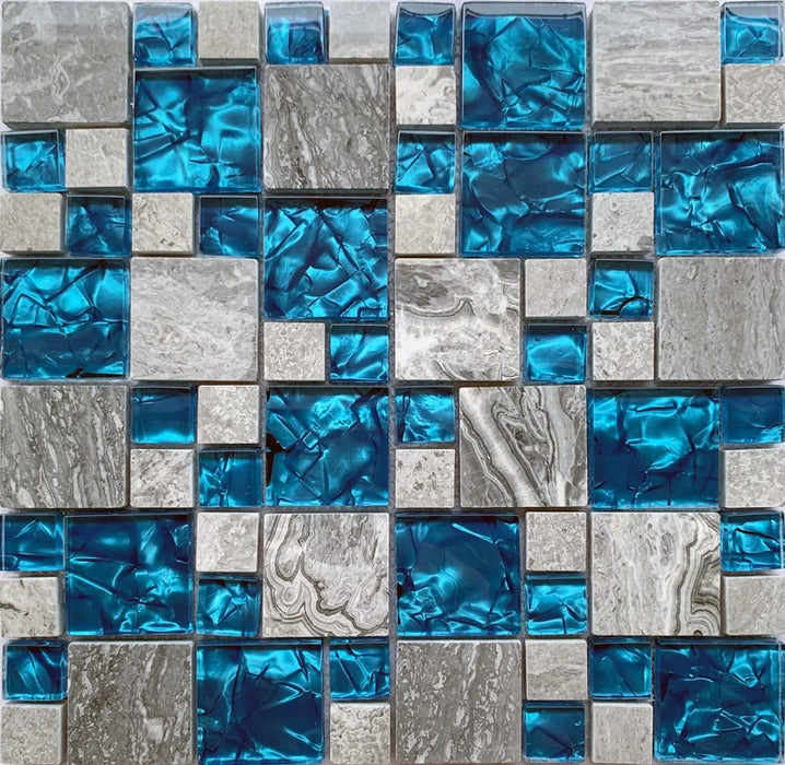 11 PCS Glossy Stone Mix Glass Mosaic Tile Gray Aqua SGMT2061 Kitchen Backsplash Bathroom Shower Wall Tiles - My Building Shop