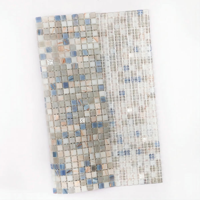 Light Blue Mixed Beige Silver Foil Mini Glass Mosaic Wall Backsplash Micor Tiles CGMT2404