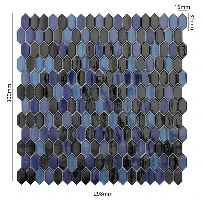 Black Indigo Navy Blue Hexagon Glass Mosaic Picket Tiles for Bathroom Wall CGMT2429