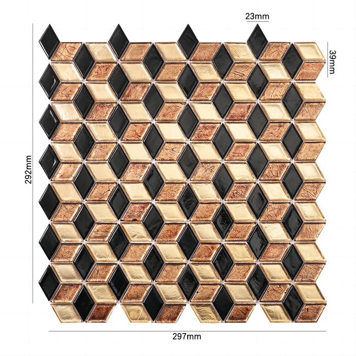Diamond Rhombus Black Gold Hexagon Diamond Glass Mosaic Kitchen Bathroom Tile CGMT2417