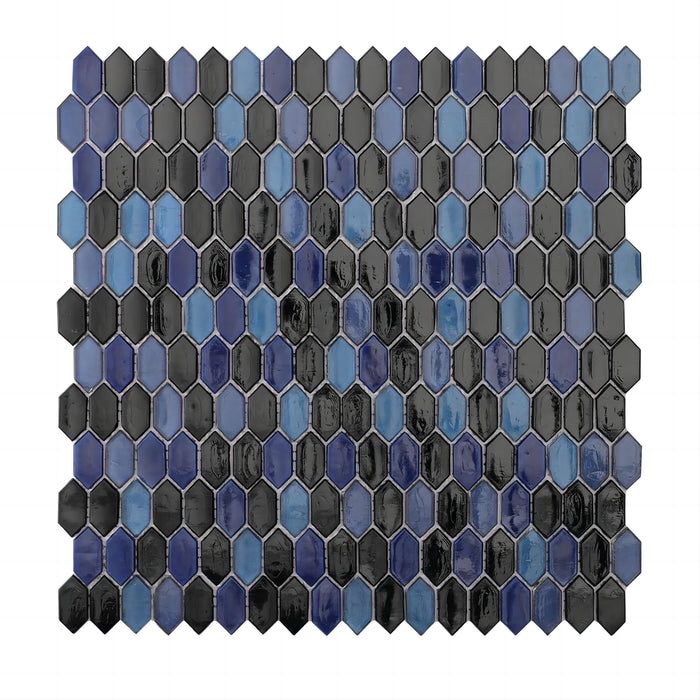 Black Indigo Navy Blue Hexagon Glass Mosaic Picket Tiles for Bathroom Wall CGMT2429