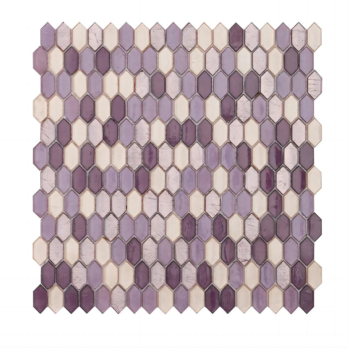 Purple Mixed Hexagon Accent Glass Mosaic Tiles Curved Decorative Wall Backsplash CGMT2428