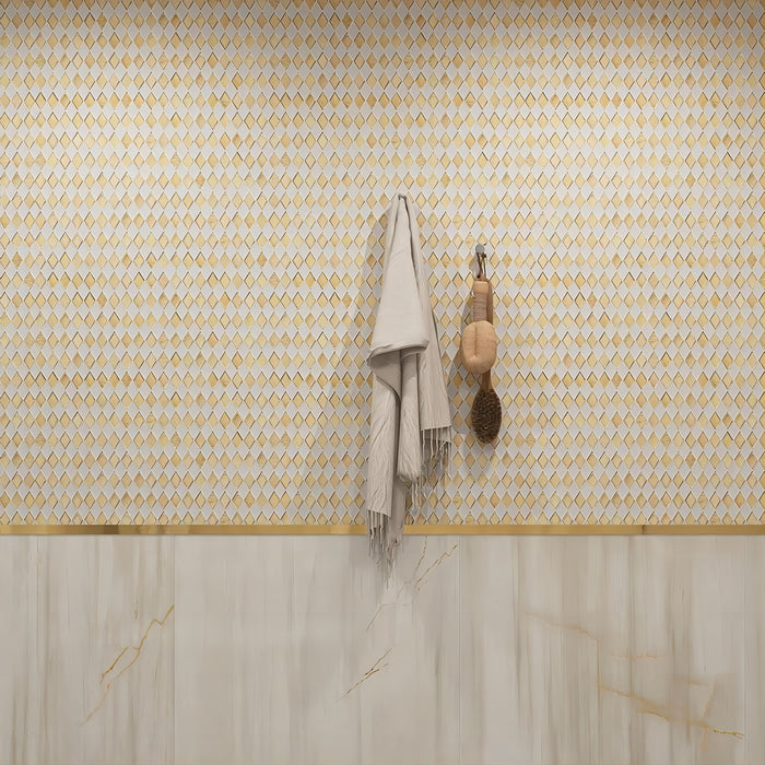 Luxury Gold White Checkerboard Diamond Glass Mosaic Tile for Kitchen Bathroom Wall Design CGMT2413