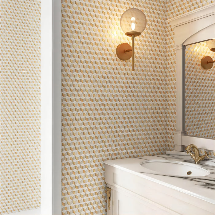 Rhombus Gold Foil Mix White Hexagon Diamond Glass Mosaic Bathroom Tile CGMT2416