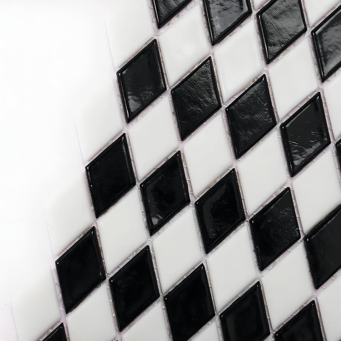 Rhombus Black White Checkerboard Diamond Glass Mosaic Kitchen Tiles CGMT2421