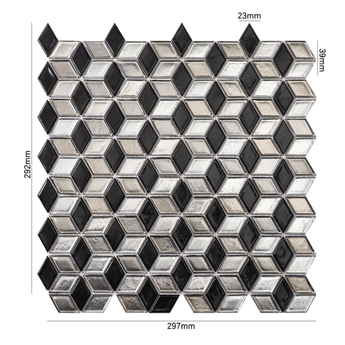 Silver Foil Mix Black Hexagon Diamond Glass Mosaic Backsplash Wall Tile CGMT2414