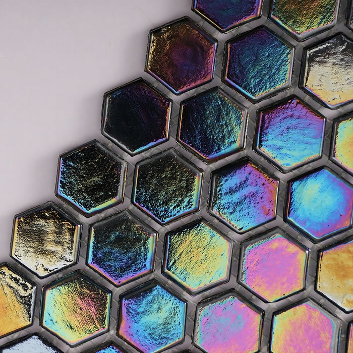 Iridescence Rainbow Hexagon Glass Mosaic Kitchen Backsplash Bathroom Wall and Floor Tiles CGMT2411
