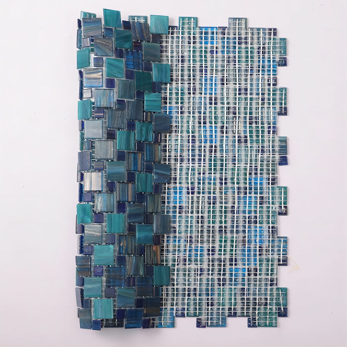 Blue Teal Windmill Pattern Glass Mosaic Backsplash Bathroom Wall Tiles CGMT2424