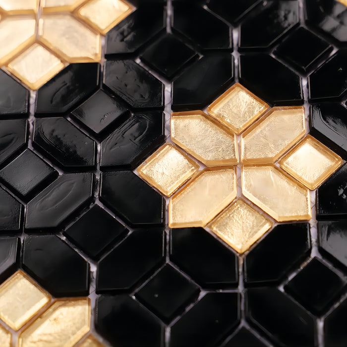 Matte Black and Gold Parquet Glass Mosaic Kitchen Backsplash Bathroom Wall Tile CGMT2406