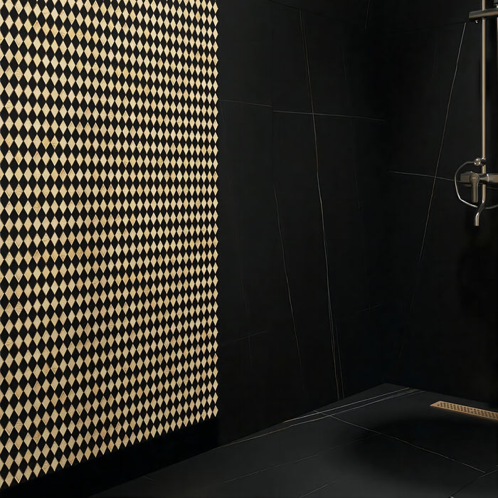 Black Gold Checkerboard Diamond Glass Mosaic Bathroom Wall Tile Backsplash CGMT2412