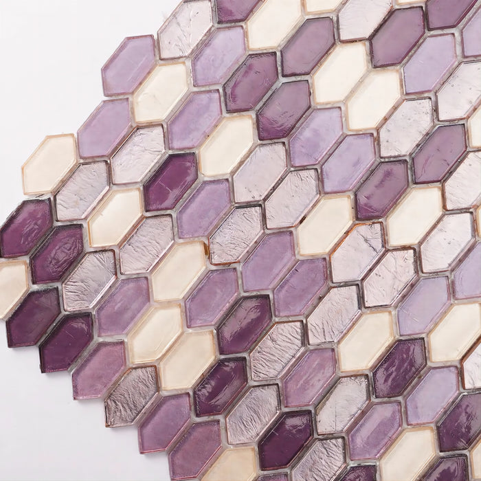 Purple Mixed Hexagon Accent Glass Mosaic Tiles Curved Decorative Wall Backsplash CGMT2428