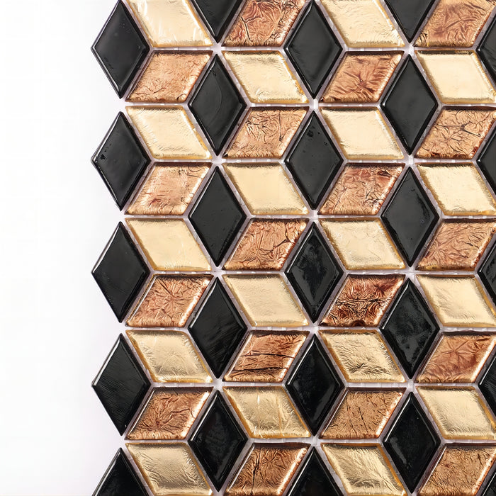 Diamond Rhombus Black Gold Hexagon Diamond Glass Mosaic Kitchen Bathroom Tile CGMT2417