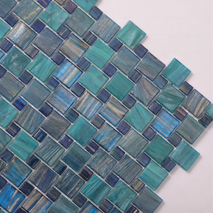 Blue Teal Windmill Pattern Glass Mosaic Backsplash Bathroom Wall Tiles CGMT2424