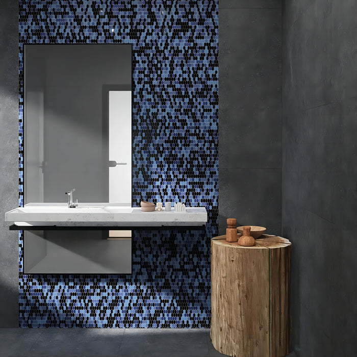 Black Indigo Navy Blue Hexagon Glass Mosaic Picket Tiles for Bathroom Wall CGMT2429