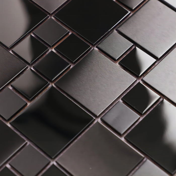 Brushed Matte Mix Glossy Black Metal Stainless Steel Mosaic Wall Tile SMMT2439
