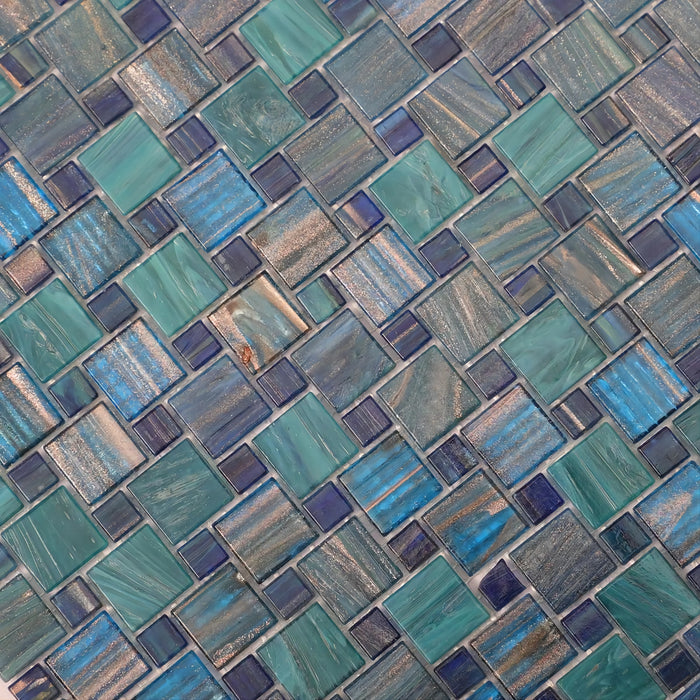 Blue Teal Windmill Pattern Glass Mosaic Backsplash Bathroom Wall Tiles CGMT2424