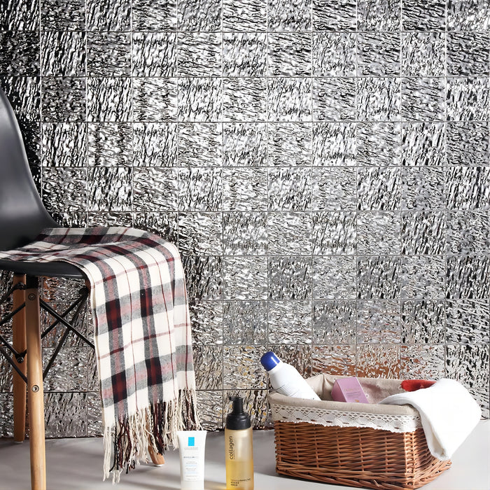 Silver Metallic Wavy 3D Stainless Steel Mosaic Tile for Kitchen Backsplash Bathroom Wall Decor SMMT2433