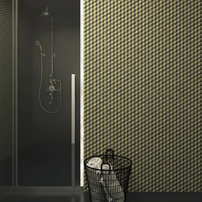 Green Yellow Gray Hexgon Diamond Rhombus Glass Mosaic Wall Tiles Backsplash CGMT2415