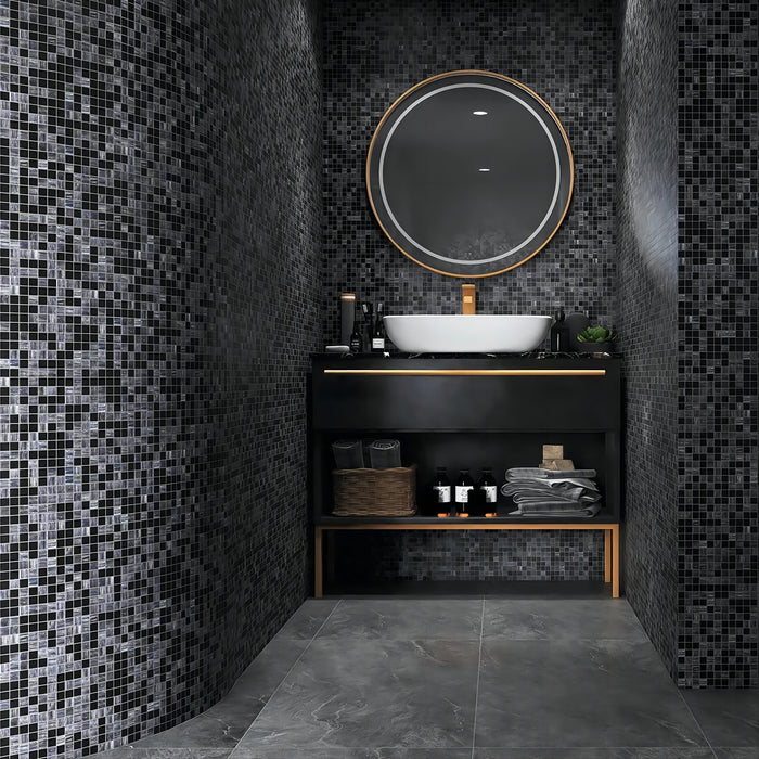 Luxury Black and Gray Mixed Square Glass Mosaic Backsplash Wall Tile CGMT2407