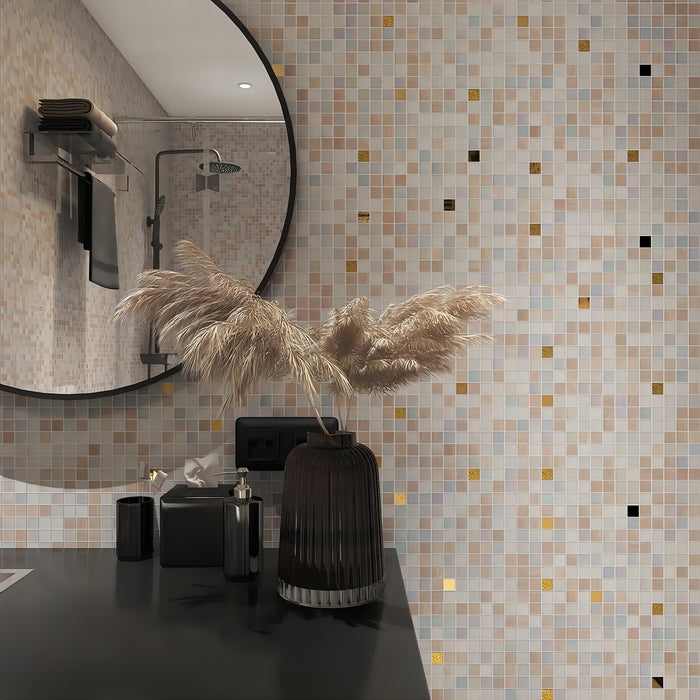Beige Mixed 24K Gold Foil Glass Mosaic Kitchen Backsplash Bathroom Wall Tile CGMT2403
