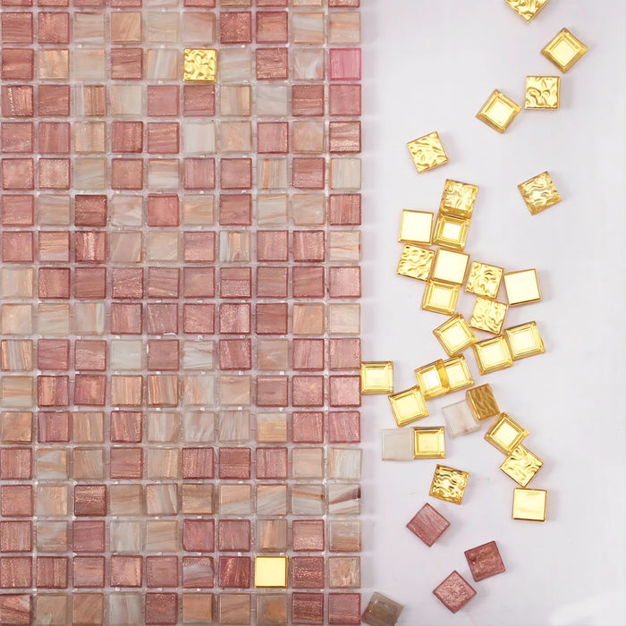 Pink Mixed 24K Gold Mini Micro Glass Mosaic Kitchen Bathroom Wall Backsplash Tile CGMT2409