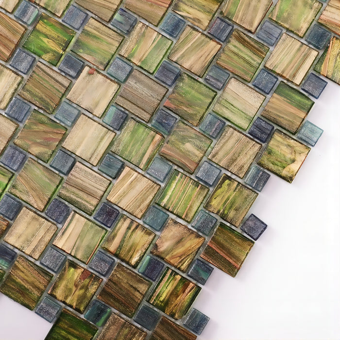 Olive Green Mix Blue Windmill Pattern Glass Mosaic Kitchen Bathroom Wall Decor Tile CGMT2423