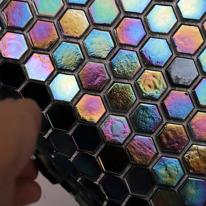 Iridescence Rainbow Hexagon Glass Mosaic Kitchen Backsplash Bathroom Wall and Floor Tiles CGMT2411