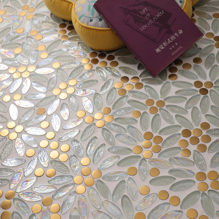 Ellipse Stained Glass Mix Gold Metal Stainless Steel Mosaic Kitchen Backsplash Bathroom Wall Floor Tiles SSMT09241