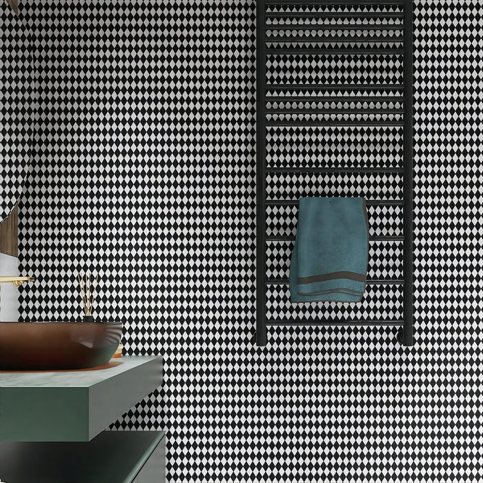 Rhombus Black White Checkerboard Diamond Glass Mosaic Kitchen Tiles CGMT2421