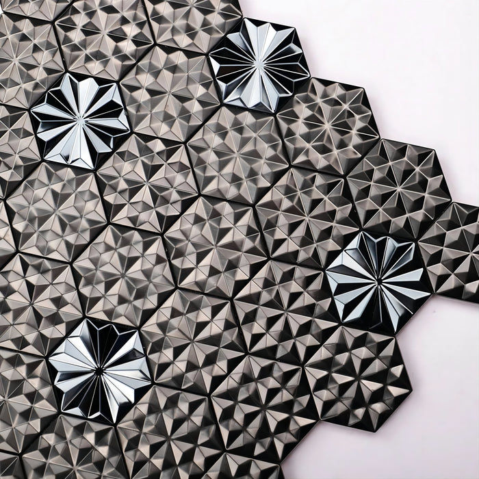 Honeycomb Hexagon Black Metal 3D Groutless Mosaic Stainless Steel Wall Tile SMMT2440