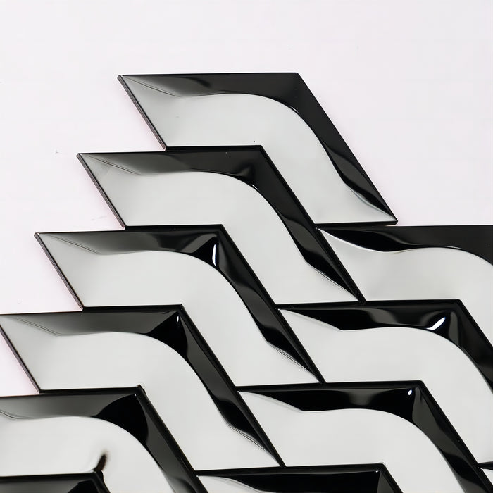 Glossy Black Chevron 3D Mirror Metal Tile in Stainless Steel Mosaic Backsplash SMMT2438