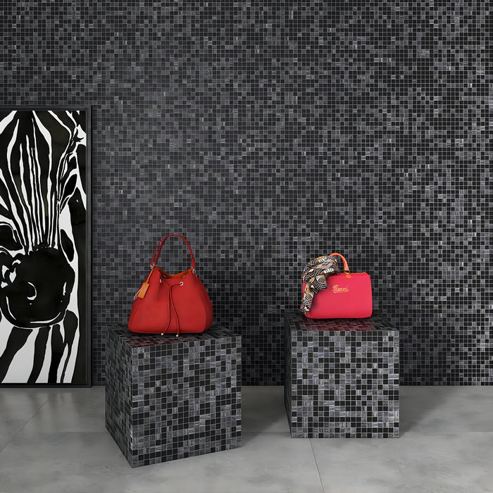 Luxury Black and Gray Mixed Square Glass Mosaic Backsplash Wall Tile CGMT2407