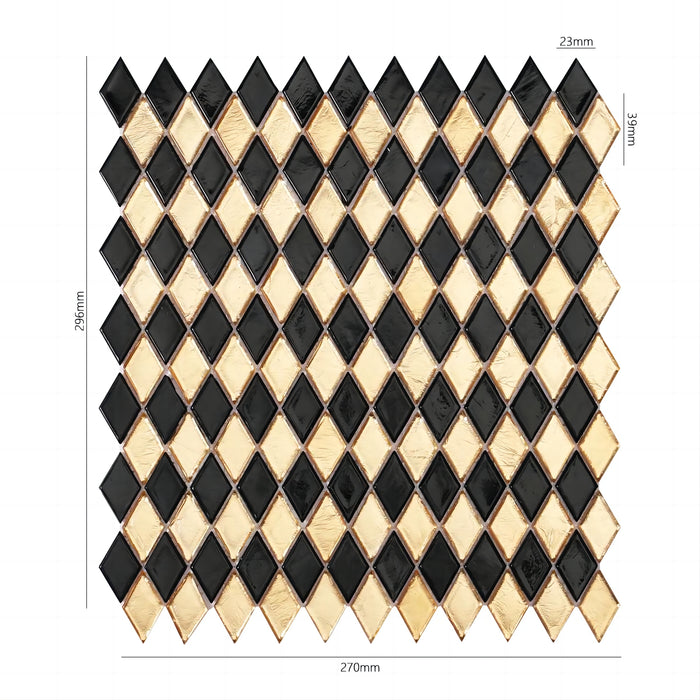 Black Gold Checkerboard Diamond Glass Mosaic Bathroom Wall Tile Backsplash CGMT2412