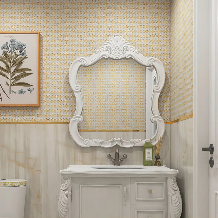 Luxury Gold White Checkerboard Diamond Glass Mosaic Tile for Kitchen Bathroom Wall Design CGMT2413
