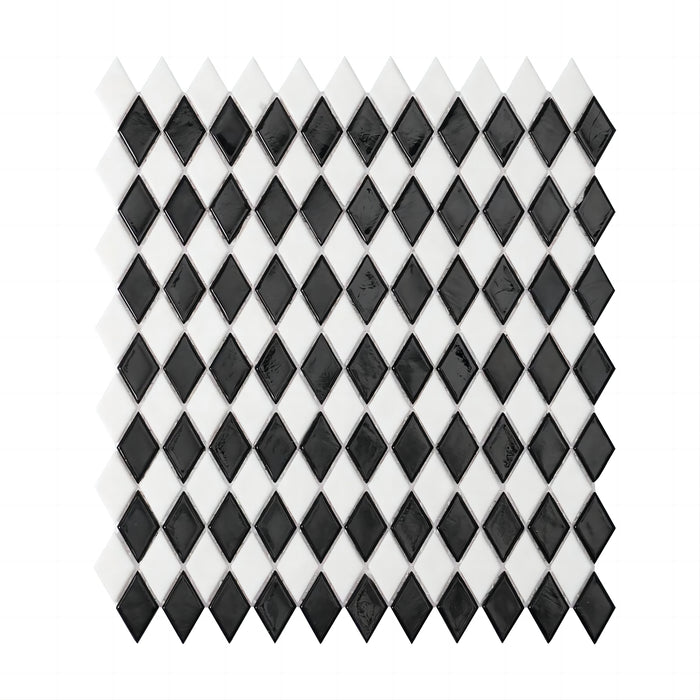 Rhombus Black White Checkerboard Diamond Glass Mosaic Kitchen Tiles CGMT2421