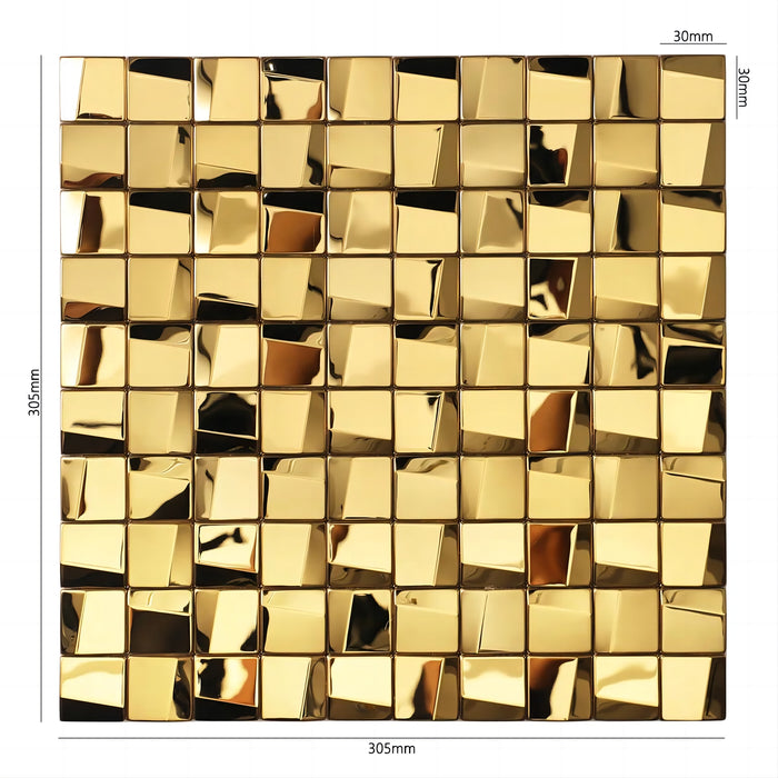 3D Gold Glossy Stainless Steel Metal Square Mosaic Wall Backsplash Tile SMMT2441