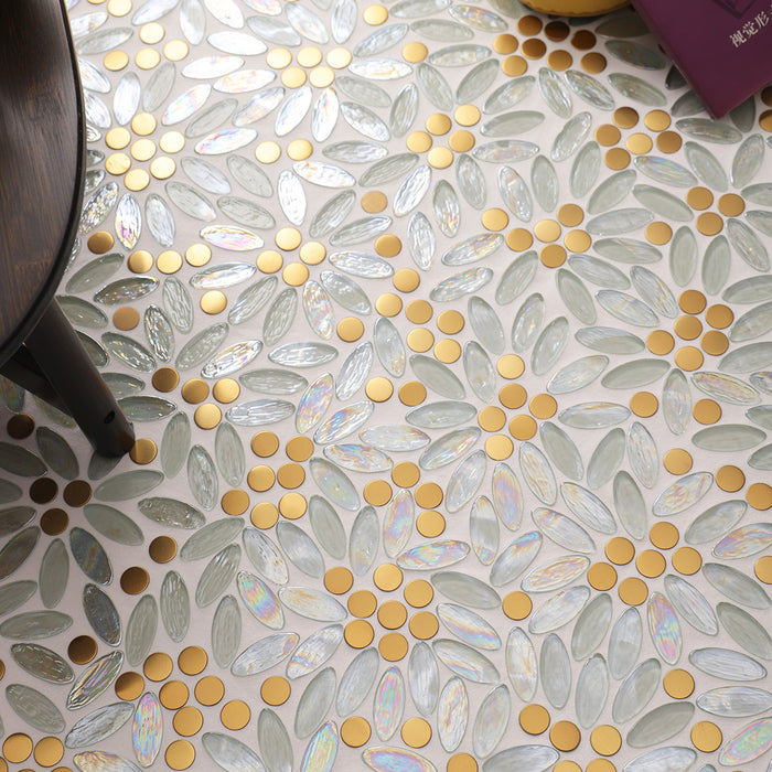 Ellipse Stained Glass Mix Gold Metal Stainless Steel Mosaic Kitchen Backsplash Bathroom Wall Floor Tiles SSMT09241