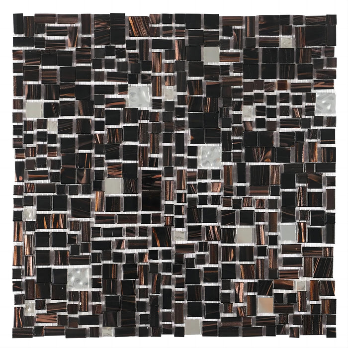 Klimt Randomly Dark Brown Black Silver Glass Mosaic Tile For Wall and Floor Decor CGMT2401