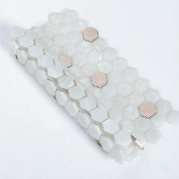 Mélange de verre blanc hexagonal en nid d'abeille de luxe léger Dosseret de carreaux de mosaïque en métal doré SSMT2127