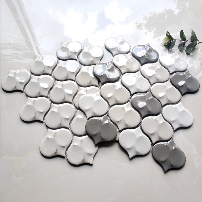 Cream White Minimalist Lantern Ceramic Mosaic Kiln Transformation Three-Dimensional Bathroom Ceramic Wall Tiles PCMT05262 - My Building Shop