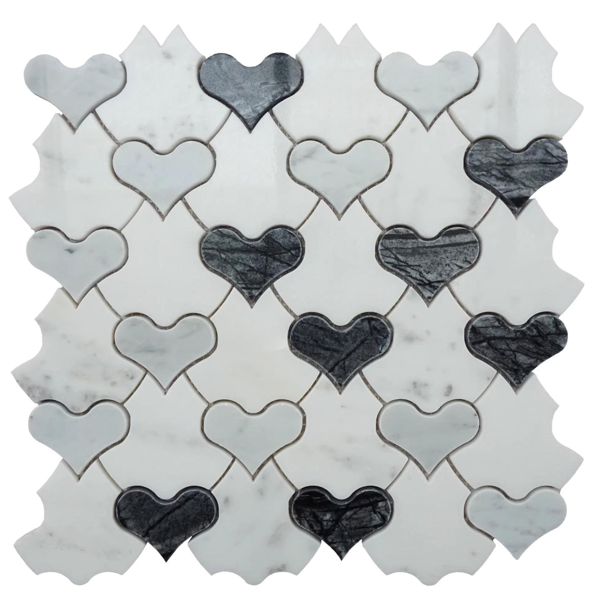 Water Jet Heart Shape Mosaic Natural Gray Mix White Marble Tile for Ki ...